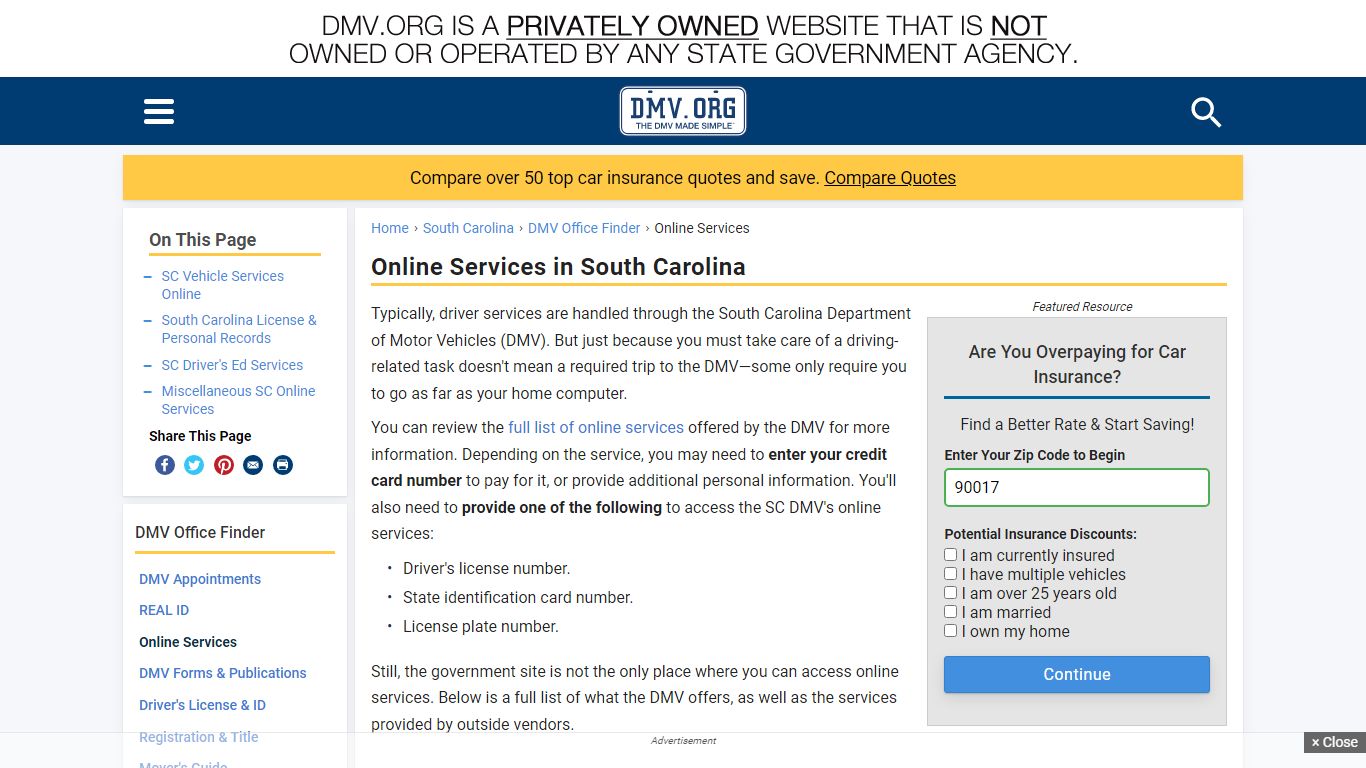 South Carolina Online Driver & Vehicle Services | DMV.ORG